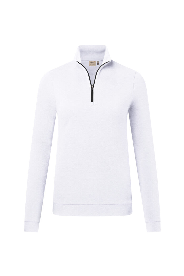 HAKRO No. 335 Damen Zip-Long-Sleeve Piqué MIKRALINAR® ECO in weiß