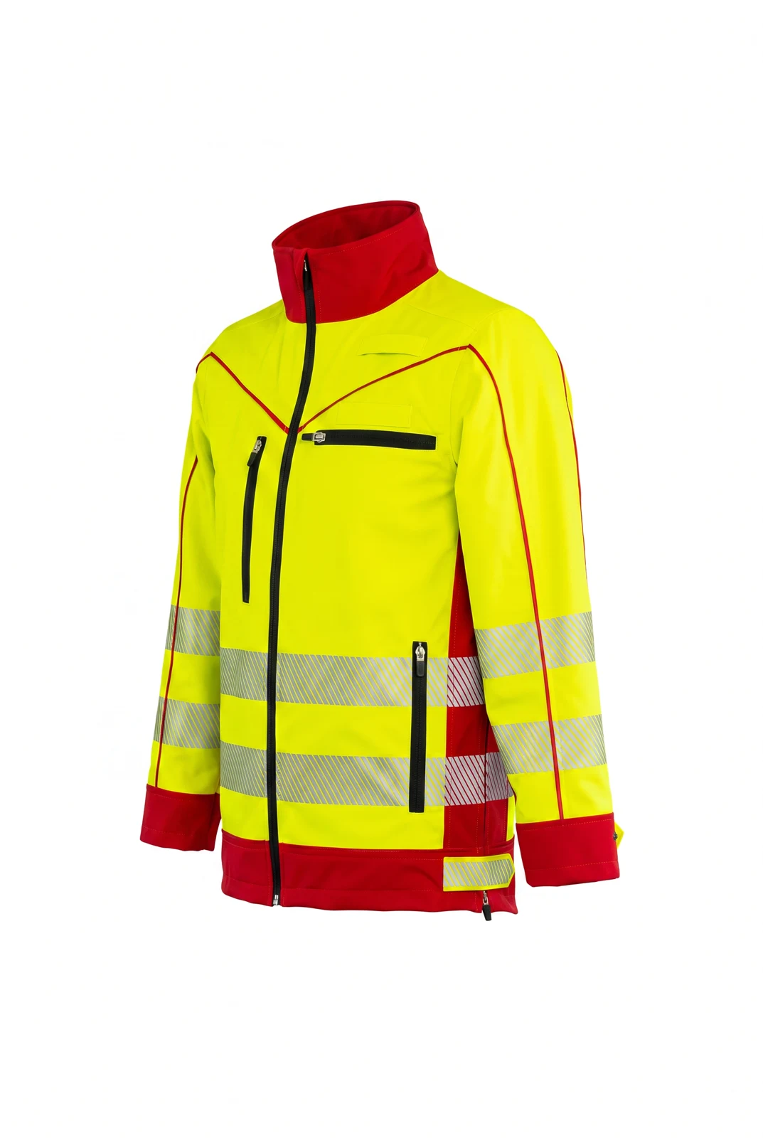 Hardshelljacke Aaron – leuchtgelb / rot, Seitenansicht