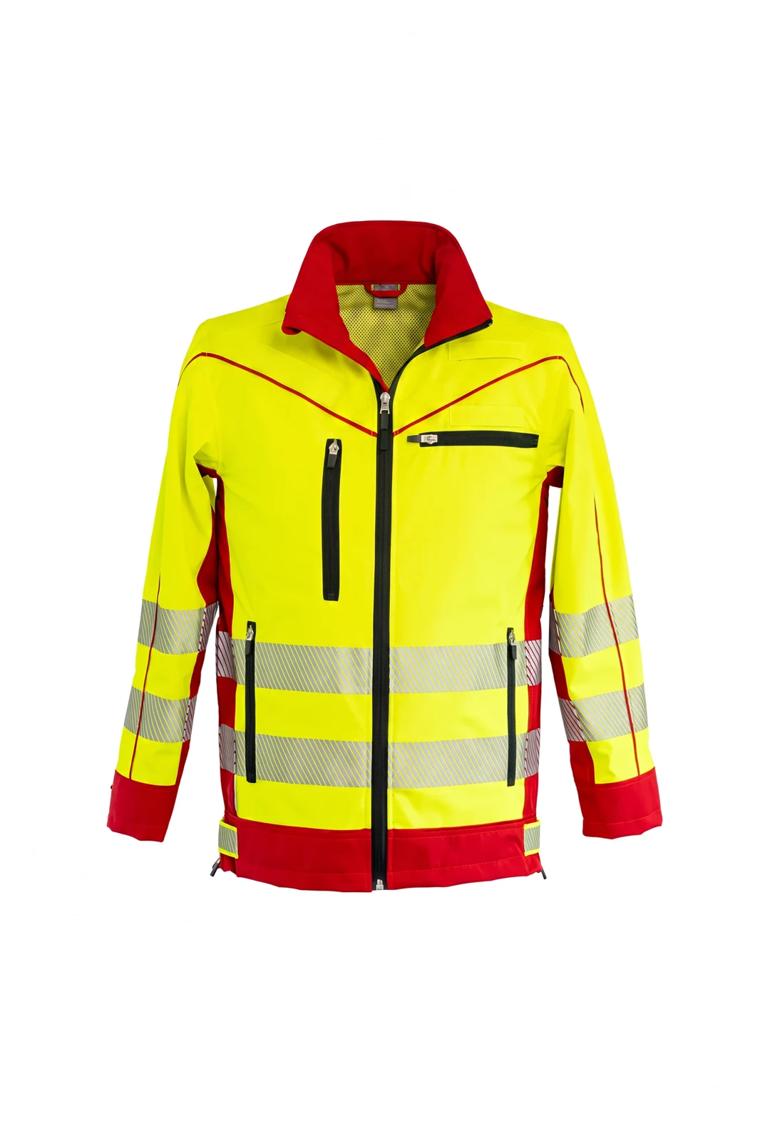 Hardshelljacke Aaron – leuchtgelb / rot, Vorderseite