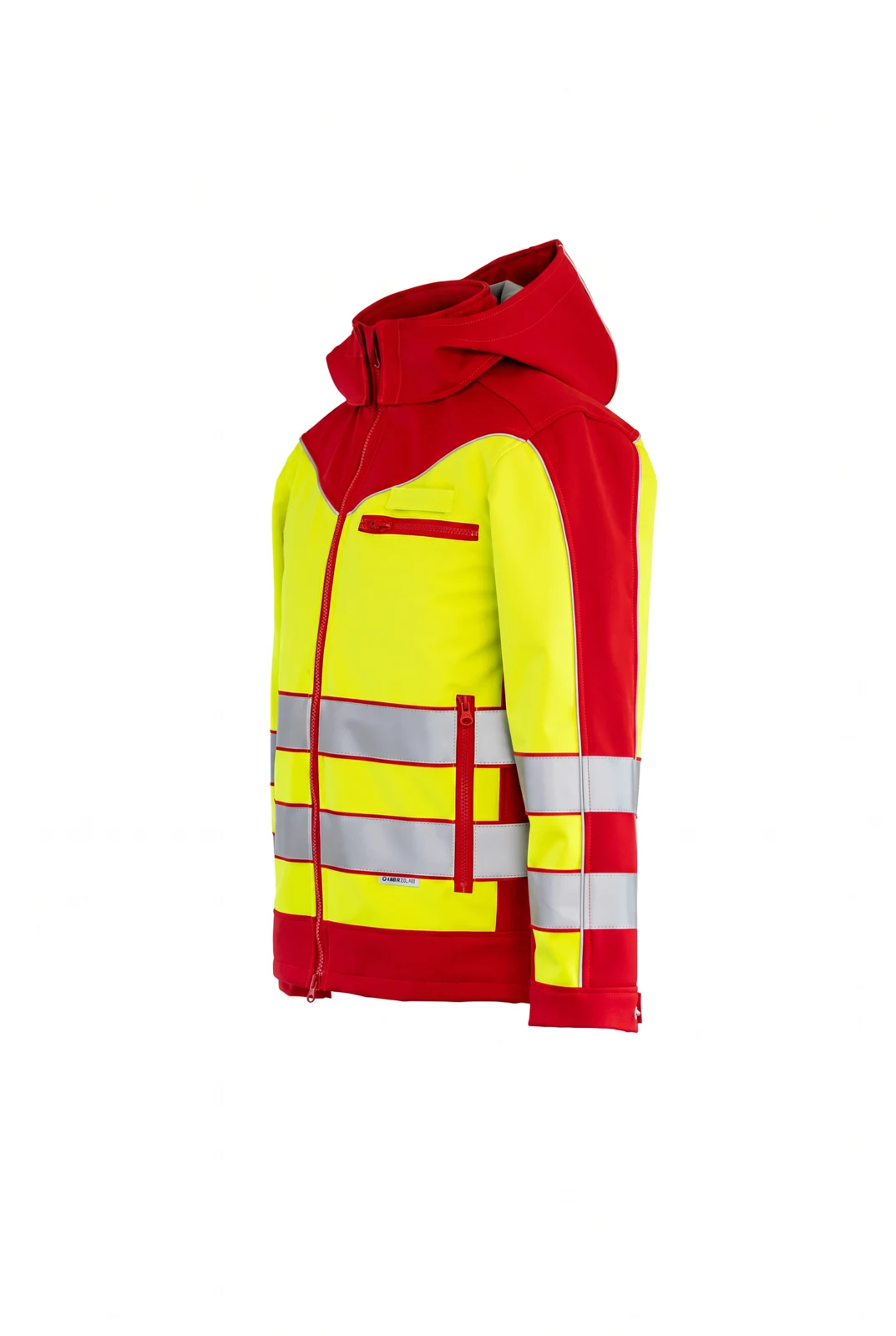 Softshelljacke Leon Benedikt – leuchtgelb / rot, Seitenansicht