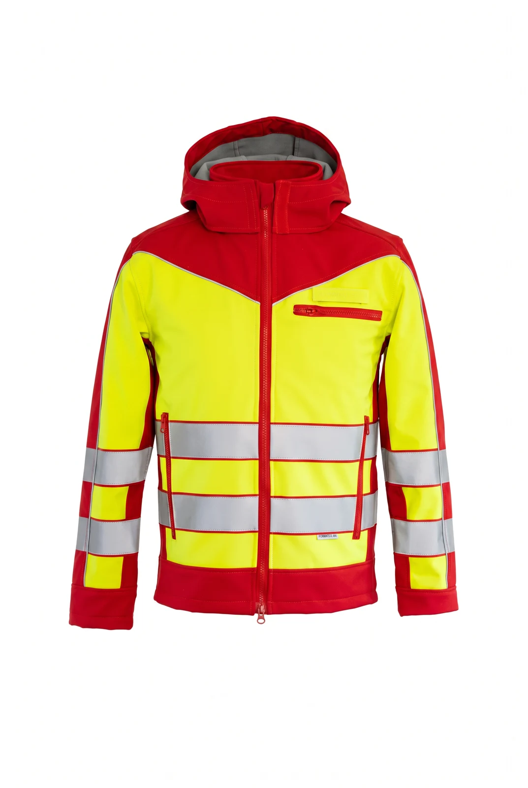 Softshelljacke Leon Benedikt – leuchtgelb / rot, Vorderseite