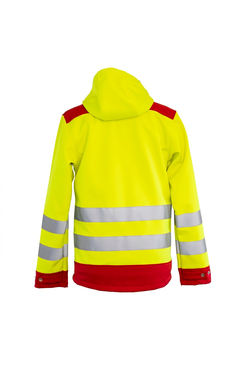 Softshell Jacke Classic – leuchtgelb / rot, Rückseite