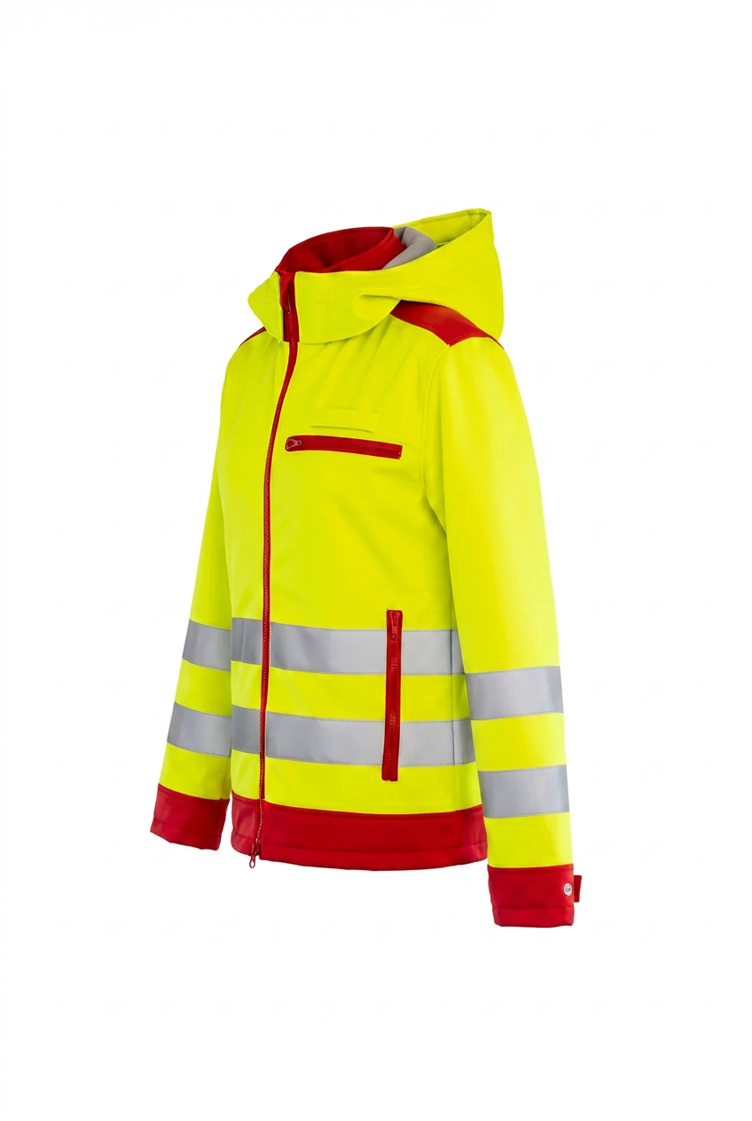 Softshell Jacke Classic – leuchtgelb / rot, Seitenansicht