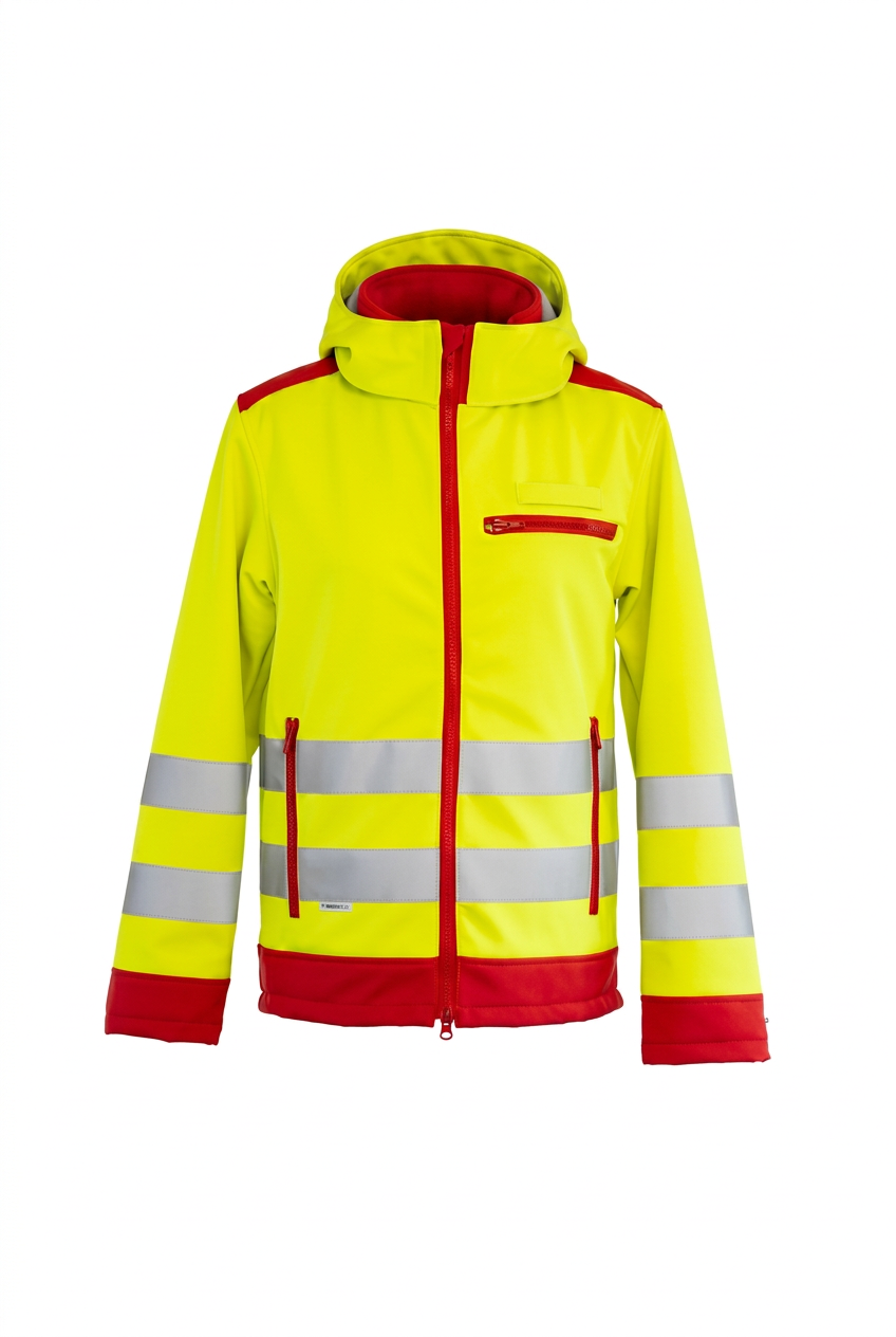 Softshell Jacke Classic – leuchtgelb / rot, Vorderseite
