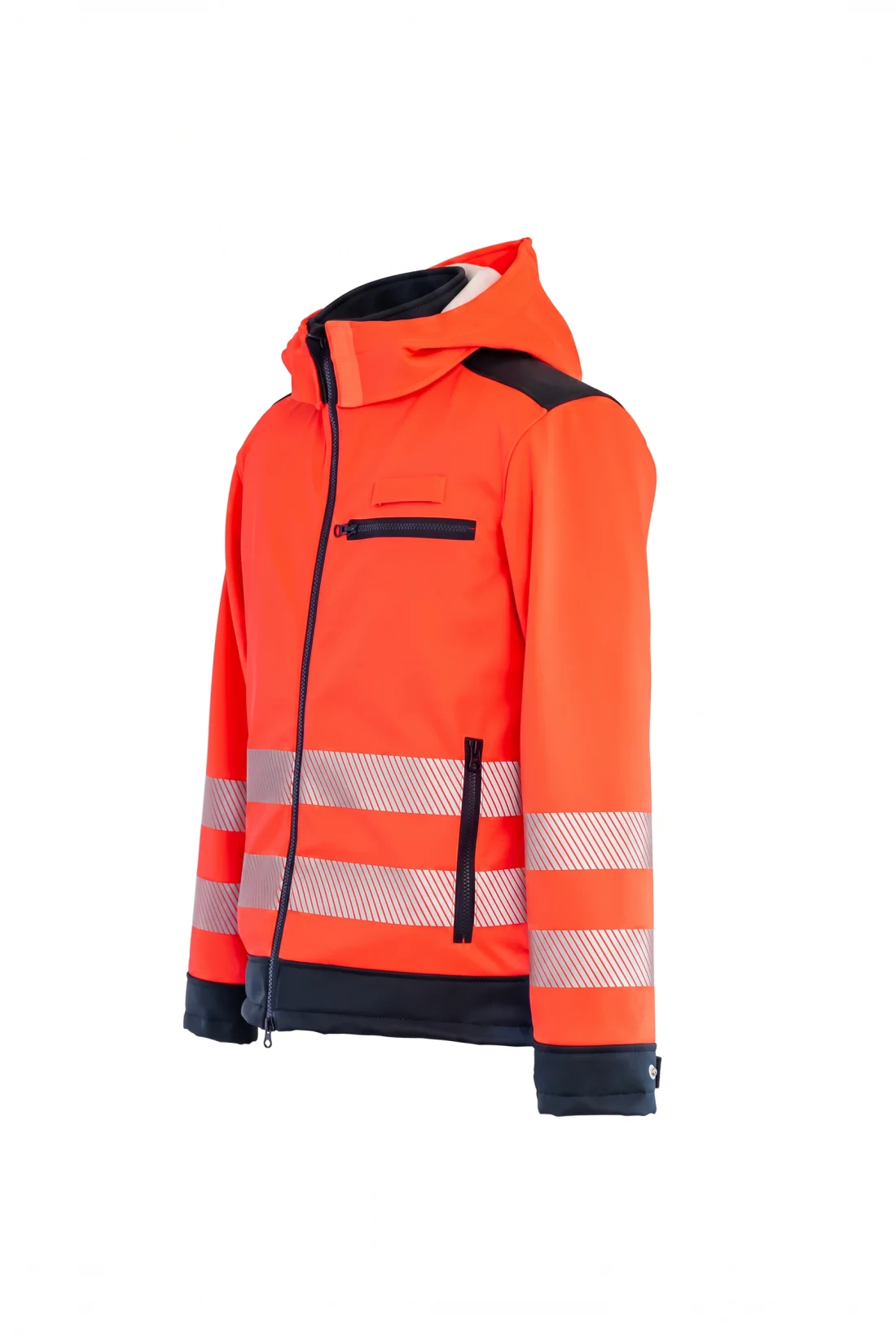 Softshell Jacke Classic – leuchtrot / marine, Seitenansicht